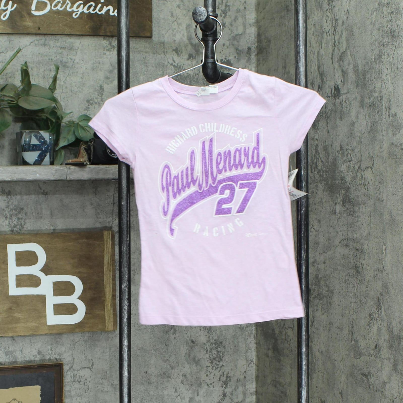 next Level Kids Girls Glitter Paul Menard Nascar 27 Graphic T-Shirt Tee M